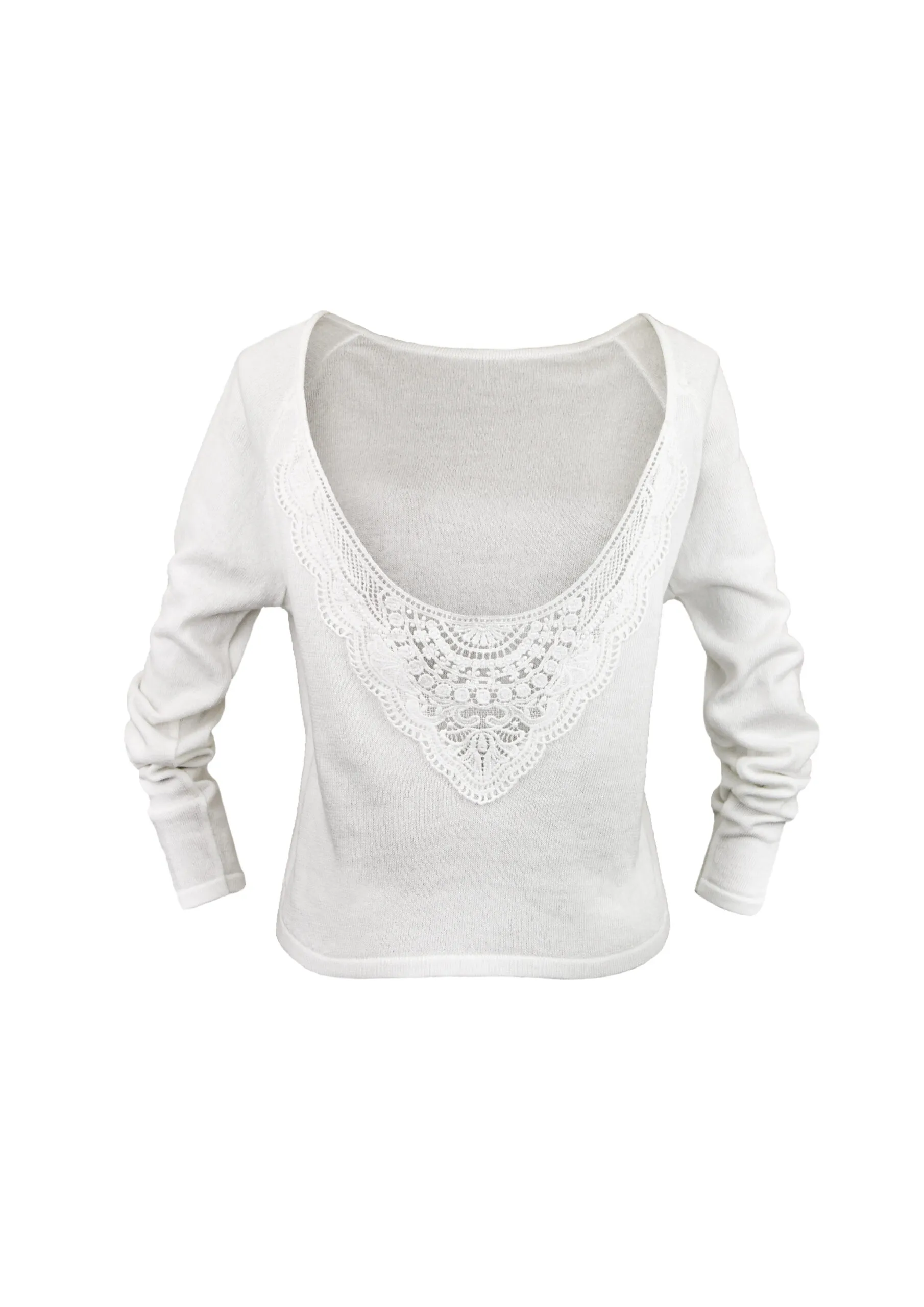 #be lucky V-Ausschnittpullover mit Spitzeneinsatz